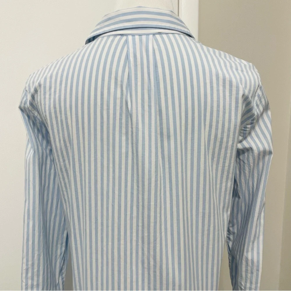 Michael Kors Light Blue and White Striped Half Zip-Up Tunic Blouse Size M
